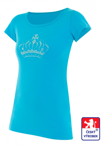 Obrázek z Dámské prodloužené designové tričko Crown azurově modré - bavlna 